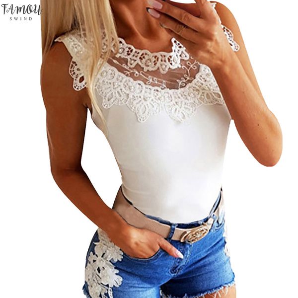 

women shirts sleeveless lace patchwork v neck white thin silky trend elegant noble vogue summer blouse shirts