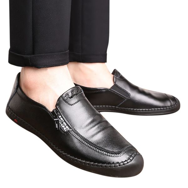 

men shoes leather comfortable men casual shoes footwear chaussures flats slip on lazy zapatos hombre, Black
