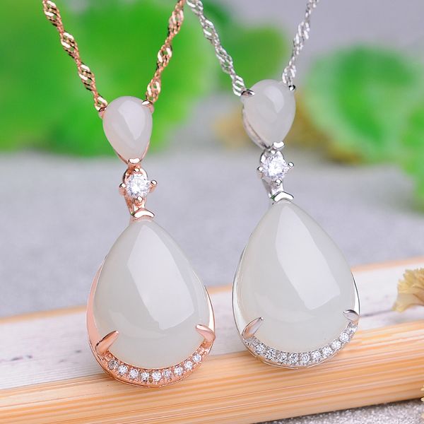 

hetian jade pendant jade pendant 925 silver inlaid white water drop with certificate