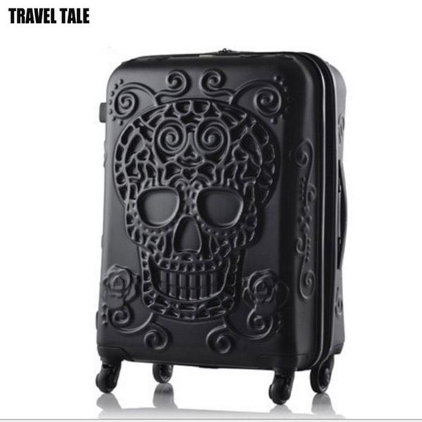 

travel tale 2019 new skull travel luggage bag 20" 24" 28" carry on kinder trolley suitcase on wheels cj191210, Black;red