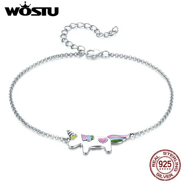 

wostu горячая trendy 100% 925 sterling silver прекрасный единорог ссылка цепи браслет для женщин девушки s925 серебряные украшения подарков, Black