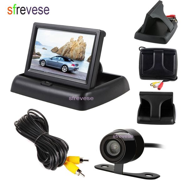 

4.3" lcd foldable monitor car vehicle rear view kit + waterproof mini car reversing parking backup camera system 170 degree