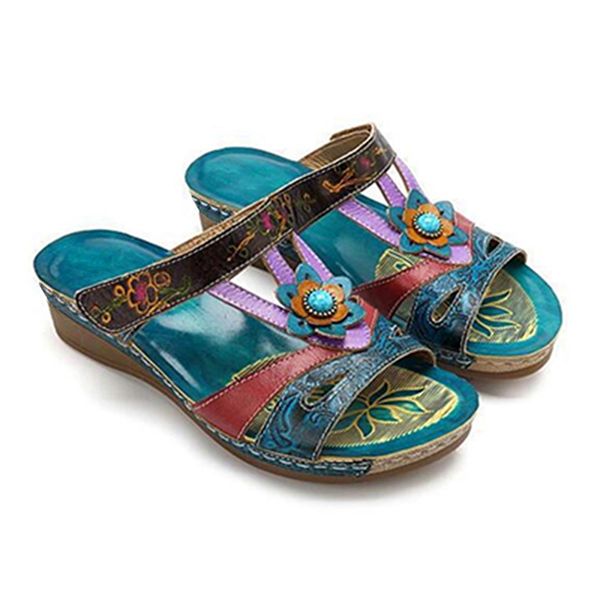 

slippers women's flat 2021 summer women lady retro hollow out mixed color sandals flower wsdges slides shoes 35-43, Black