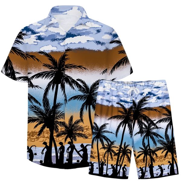 

cloudstyle 3d мужские костюмы полный printed кокосовые рубашки рубашки мужчины + шорты set мужчины с коротким рукавом повседневные наборы му, Gray