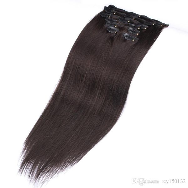 

remy clip in human hair 133g 1pc virgin brazilian straight wave color #2 clip in hair extension, Black