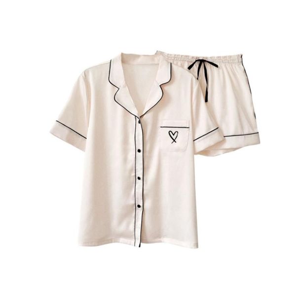 

women's sleepwear pajamas for women faux silk set simple pure color leisure nightwear satin short sleeves, Black;red