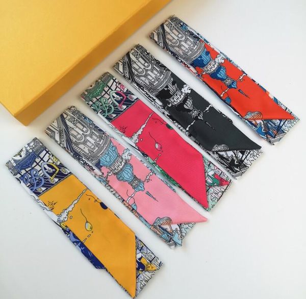 

tie bag ribbon simulation silk narrow strip small scarf hair band wrapped bag handle scarf women, Blue;gray