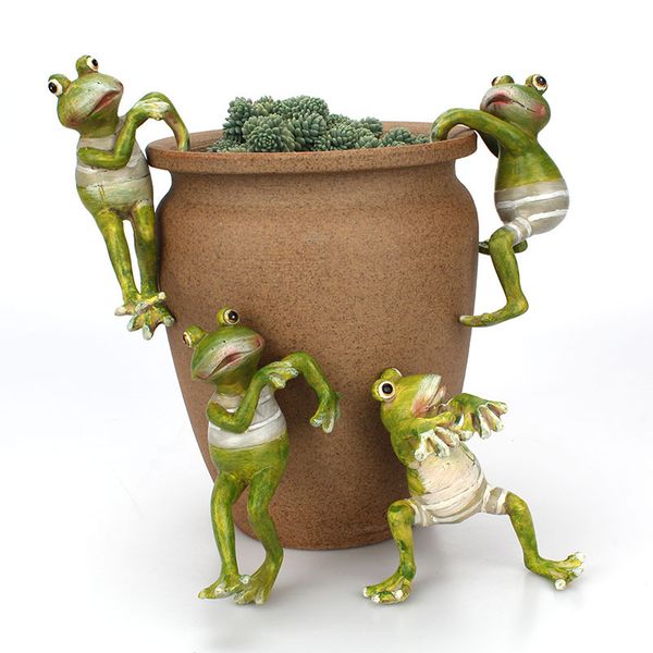 4pcs/Set Creative Climbing Frogs Bonsai Decorative Hang Frog Outdoor Garden Flowerpot Decor For Home Desk Garden Decor Ornament T200117