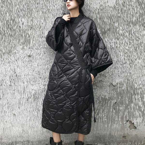 

lanmrem 2019 new spring and winter japan styles batwing sleeves loose big size cotton-padded coat women windbreaker jd18601, Black