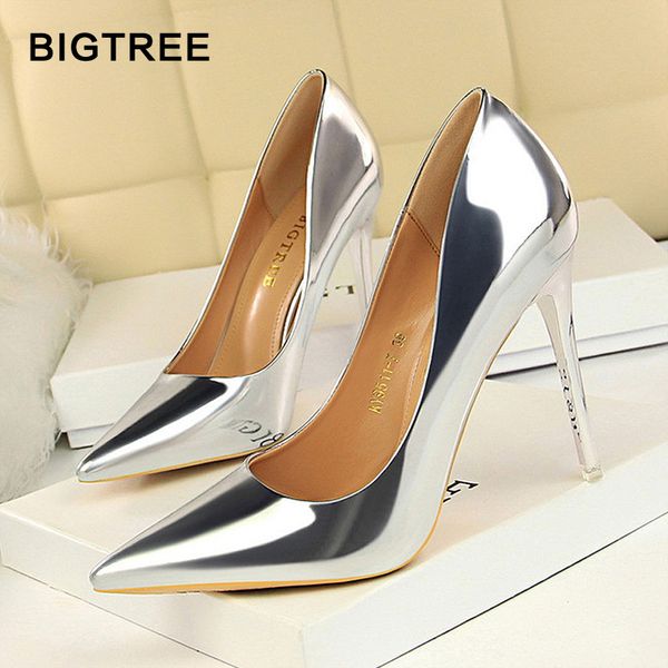 

bigtree shoes new women pumps patent leather high heels shoes women heels wedding stiletto ladies plus size 43, Black