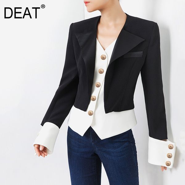 

deat stitching contrast color long sleeve single-breasted irregular ladies office blazer femme fashion 2019 winter coat td195, White;black