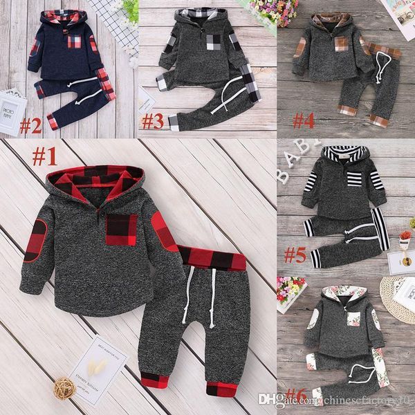

boys girls christmas clothing sets tracksuit black red gridding hoodie+ pants 2 pcs toddler suits kids baby sweatshirt clothes outfits, White
