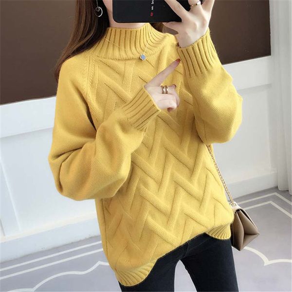 

2019 fashion women winter autumn casual loose pullover knitting sweater warm long sleeve half turtleneck lazy style new sweaters, White;black