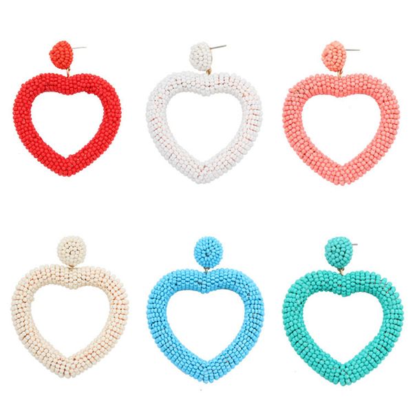 

2019 european and american new earrings handmade love rice beads winding earrings heart shaped wild bridesmaid wedding earrings, Golden