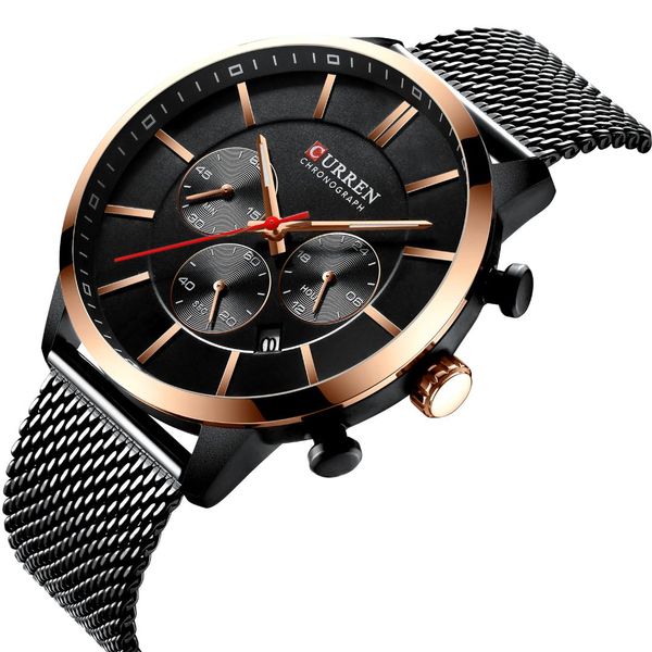

curren m8340 luxury men's watch waterproof ultra-thin quartz six - needle stainless steel mesh band business fashion watch, Slivery;brown