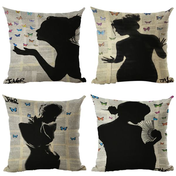 

lychee women figure printed cushion case colorful flax 45x45cm cushion cover for bedroom home office