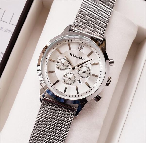 

Роскошные Часы Мужчины Настольный Кварцевый Хронограф Часы 42 мм Стали Сетки Спор