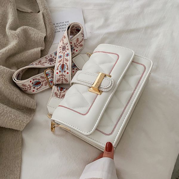 

elegant thread quilted crossbody bags for women print strap shoulder bags small pu square bag leather women messenger bag