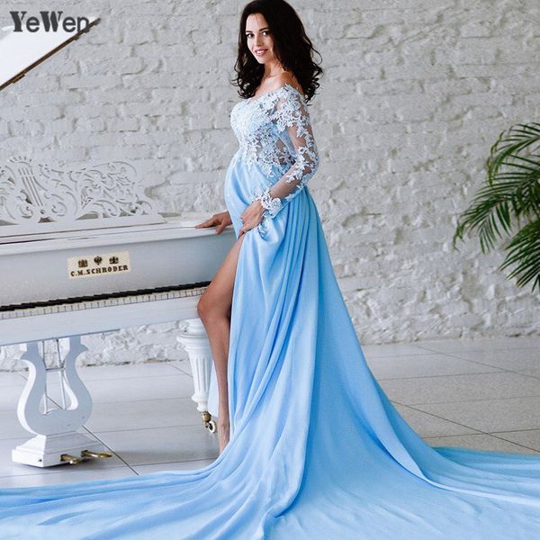 

1m train yewen a line evening dresses with slit v neck long prom dresses 2019 party gowns vestido de festa bride dress, White;black