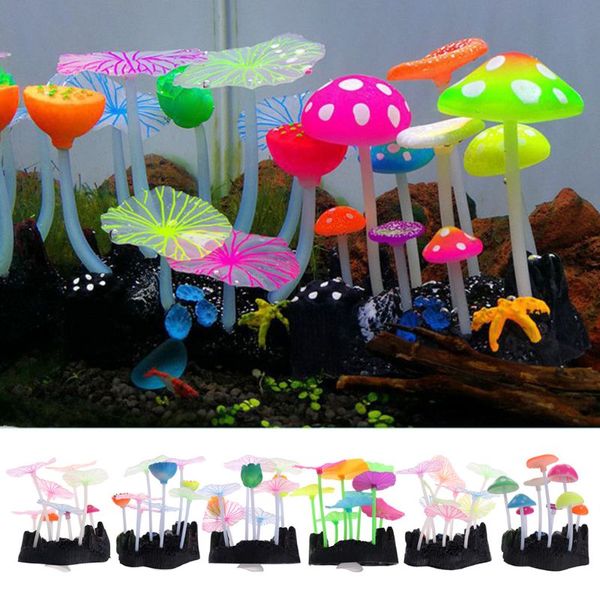

glowing effect artificial mushroom water plant for aquarium landscape fish tank ornament decor