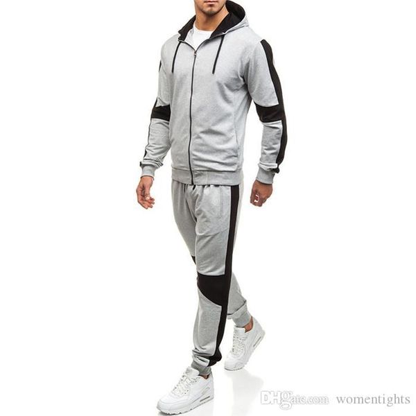 

мужские 2pcs desinger спортивные костюмы сплошной цвет с капюшоном с длинным рукавом брюки осень homme одежда баскетбол повседневная одежда, Gray