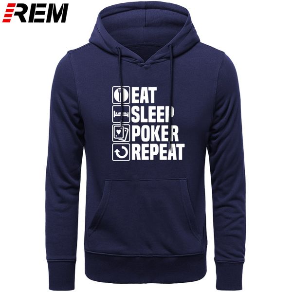 

rem new fashion men's clothing brand cotton o-neck eat sleep poker funny print streetwear male hoodies, sweatshirts, Black