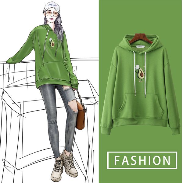 

autumn clothes 2019 winter harajuku kawaii korean sweatshirt women fashion vintage fruit avocado pocket friends hoodies women, Black