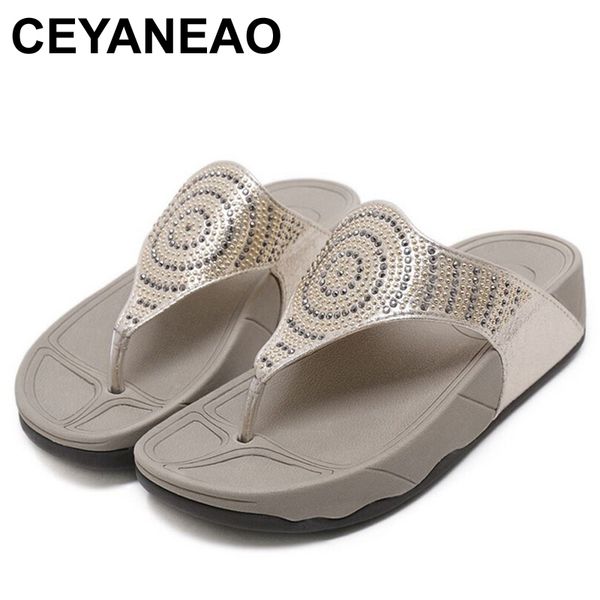 

ceyaneao women's wedge shoes; flip flops with rhinestones; summer casual flip-flops; beach slippers; slippers on the platform, Black