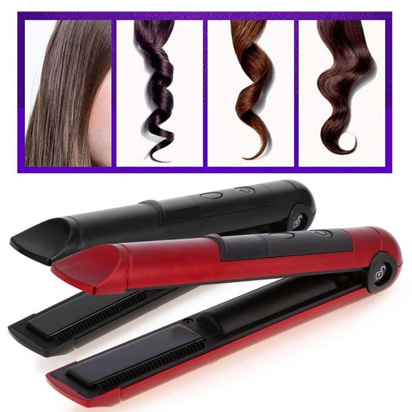 

hair straightener flat iron mini rechargeable cordless hair straightener iron care treatment device styling tool, Black