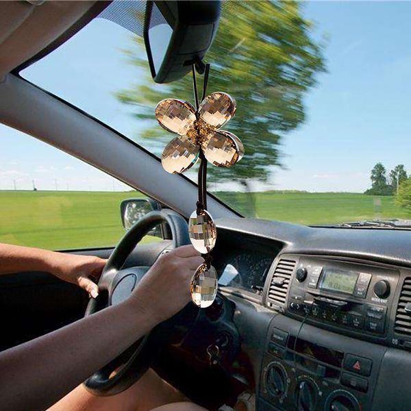 

car pendant crystal hanging clover trim luxury decoration automotive interior rearview mirror suspension ornaments gifts