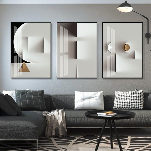 

modern nordic black and white abstract geometric matt gold canvas painting wall art print poster picture living room home decor