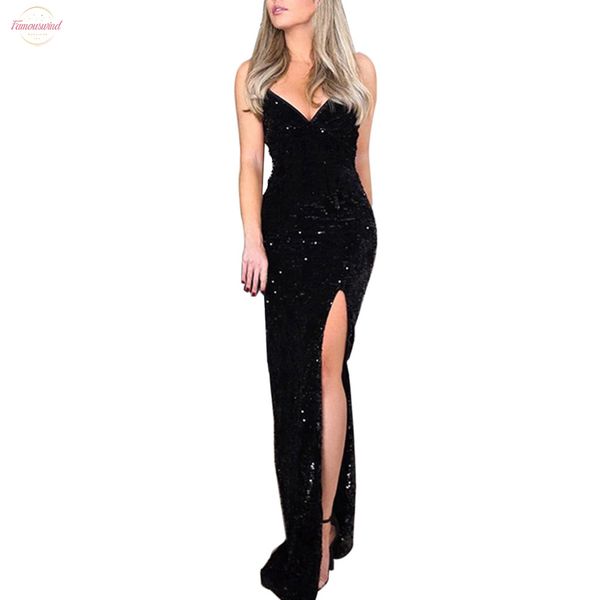 

deep v sequins dress women wrap ruched sleeveless black long dresses ladies cocktail nightclub party dress vestidos 2020 z0906, Black;gray