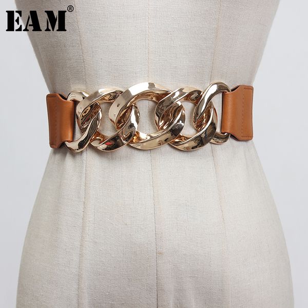 

eam] camel pu leather metal split joint elastic wide belt personality women new fashion tide all-match spring 2020 1x048, Black;brown