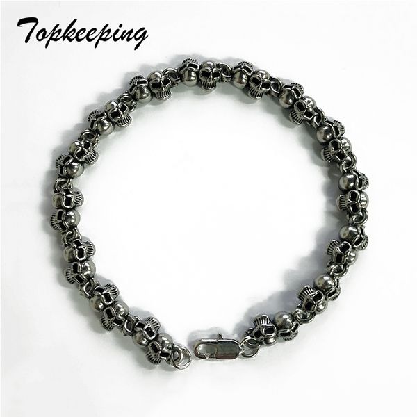 

twin skull punk rock bracelets for men fashion vintage jewelry halloween bangles silver color male hip hop bracelet gifts sale, Black