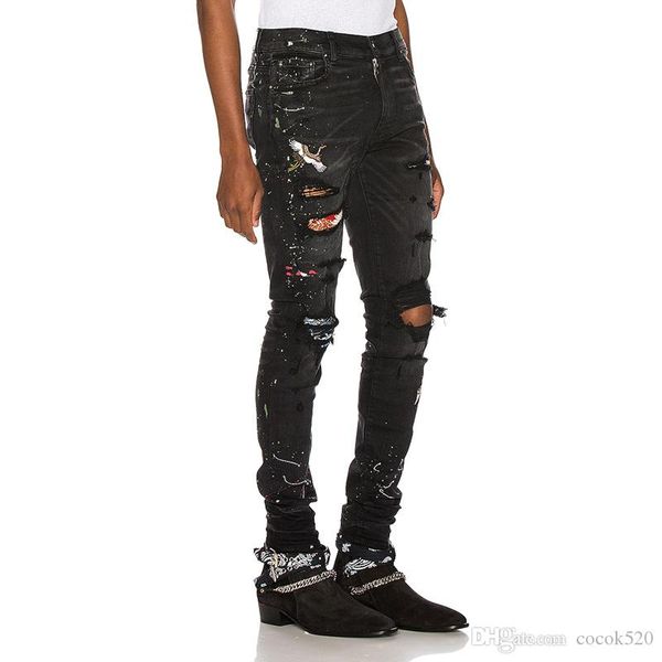 

известный бренд мужские дизайнерские джинсы унисекс мотоцикл байкер slim fit узкие джинсы мужская вышивка рваные джинсы джинсовые брюки, Blue