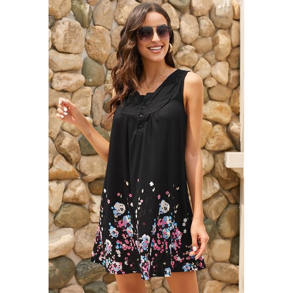 

printed skirt women's new round neck sleeveless loose dress