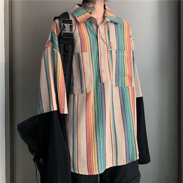 

women's blouses & shirts harajuku ulzzang striped hit color korean streetwear patchwork long sleeve mujer blusas, White