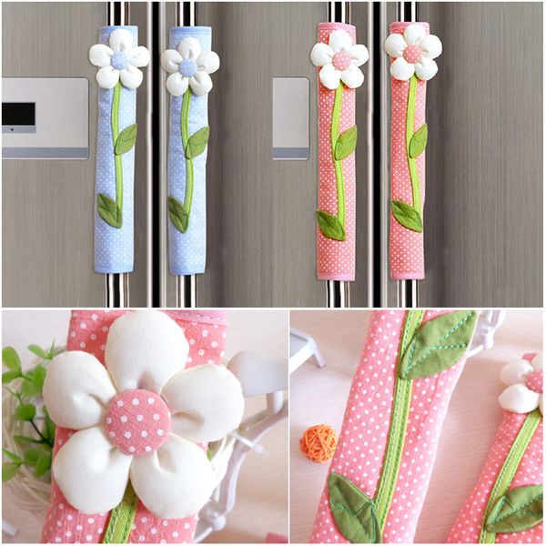 

1 pair reusable kitchen fridge handle gloves keep clean accessories cover refrigerator protection door pastoral polka dot flower