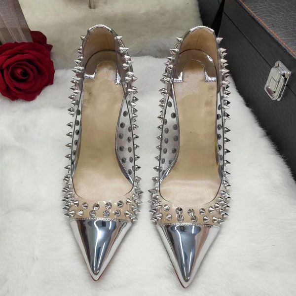 Verão moda feminina bombas de prata patente picos stiletto ponto toe sapatos de casamento noiva saltos altos real po 12cm 10cm 8cm marca