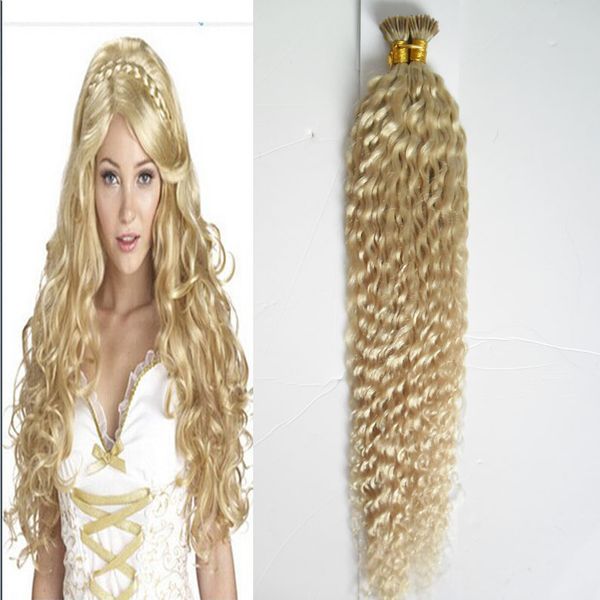 

blond brazilian hair kinky curly fusion keration i tip 100% real human hair extensions 1.0g/s 100g/pack, Black