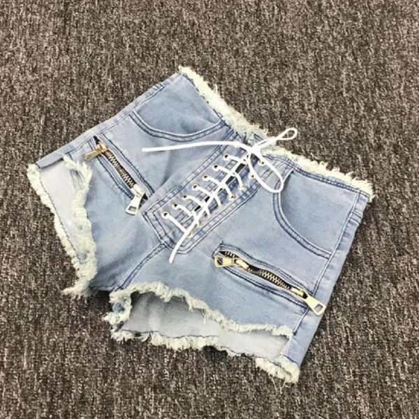 

2019 summer new fashion zipper high waist shorts female blue black grey college style lace up korean denim shorts l215, White;black