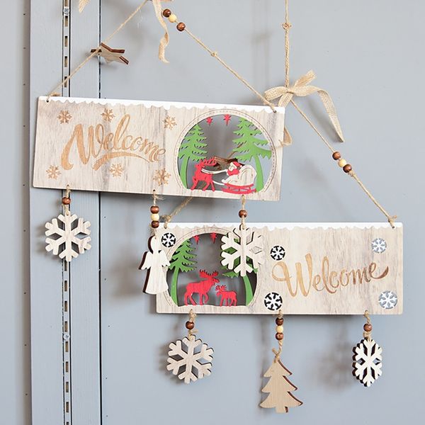 

color painted wooden hollow merry christmas sign with hanging string for xmas tree home door window decor