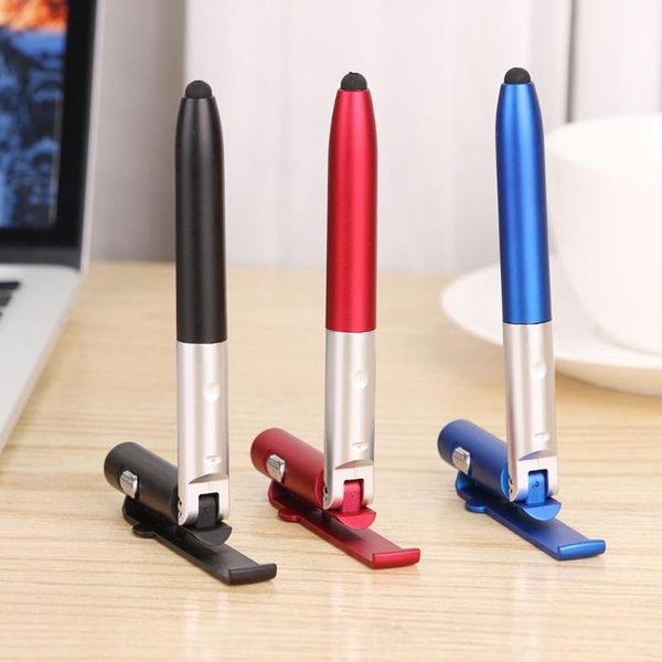 

multifunctional ballpoint pen folding led light mobile phone stand holder 4 in 1 pen school office stationery supplies wholesale, Blue;orange