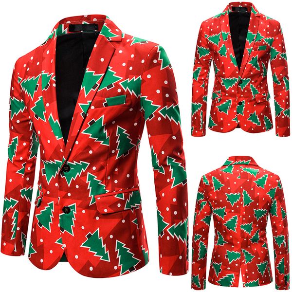 

male blazer mens slim fit polyester red blazer suit jacket christmas festival print single breasted blazers masculinol30923, White;black
