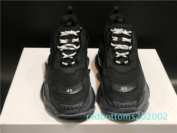 

designer triple s casual shoes men triple s sneaker women leather casual shoes low lace-up casual flat shoes platform clear sole, Black