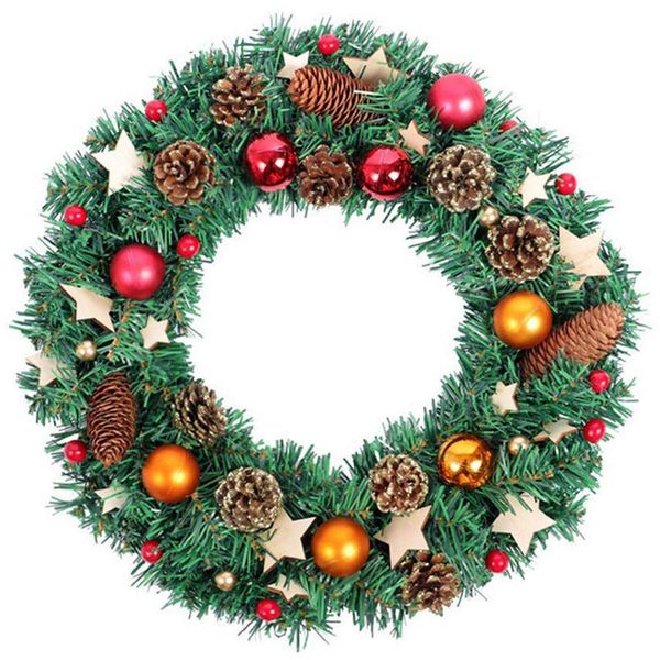 

christmas wreath,40cm pine cone wood star fall door wreath door wall ornament christma