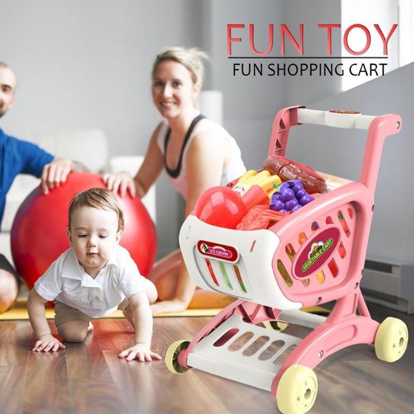 

simulation kid shopping cart pretend play toys educational supermarket vegetable fruit play trolley set for children gift