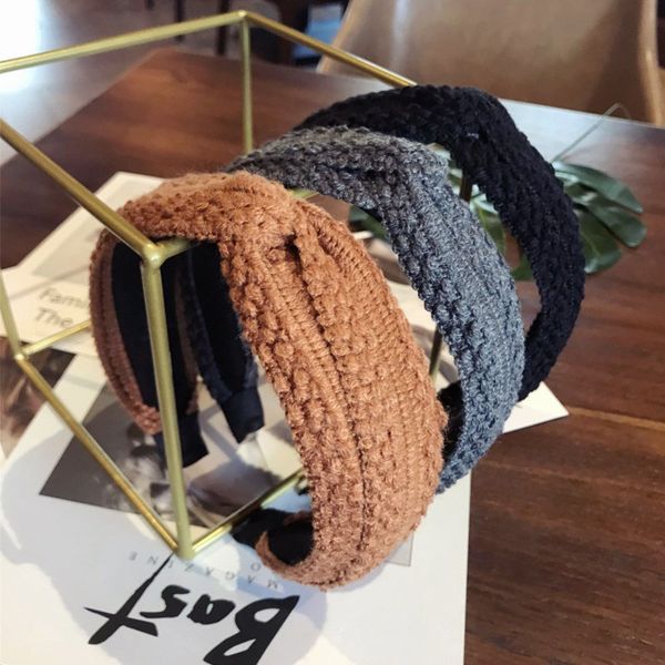 

new korea wool knitted cross knotted hairbands wide side headband hoop hair accessories for women autumn and winter headdress