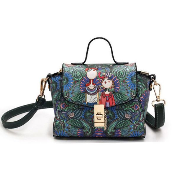 

cartoon women messenger bags handbags 2017 fashion pu leather forest printed women tote bags retro shoulder bag female michael
