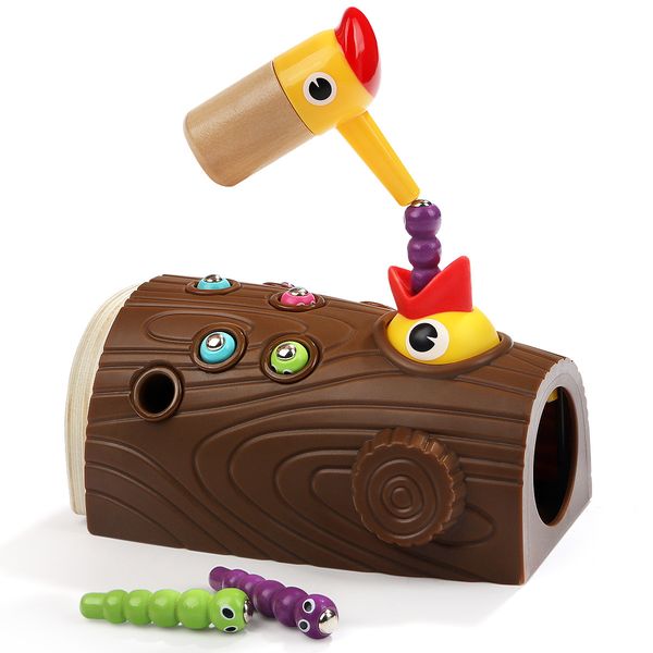 

montessori stem educational toys for children wooden toys woodpecker catching bugs with magnet fishing new year gift for boys